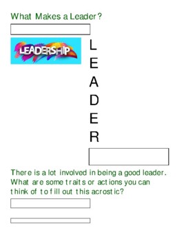 Preview of What makes a leader? Acrostic worksheet