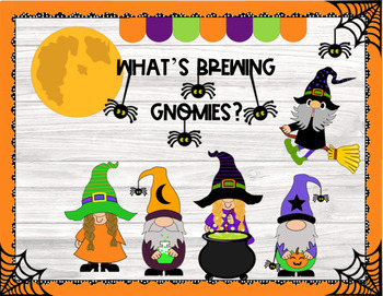 Preview of What's Brewing Gnomies Gnome Halloween Bulletin Board Classroom Decoration