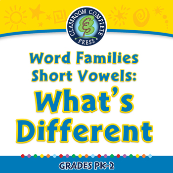 Preview of Word Families Short Vowels: What's Different - NOTEBOOK Gr. PK-2