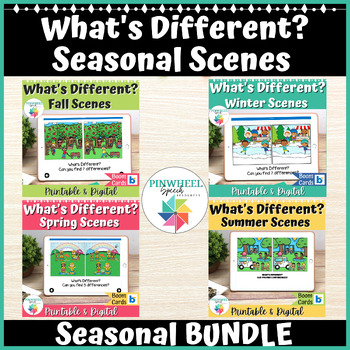 Preview of What's Different? Seasonal BUNDLE Print + Boom Cards™ Speech Therapy Activity