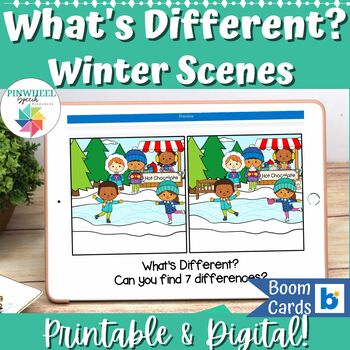 Preview of What's Different? Winter Scenes Printable pages + Boom Cards™ Speech Therapy