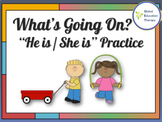What's Going On? He is / She is...Practice,Present Progressive,Pronouns,Verb+ing