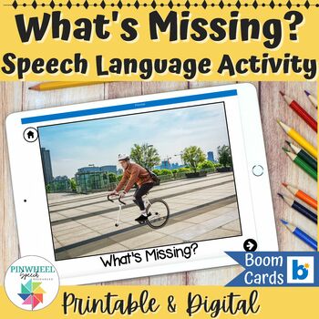 Preview of What's Missing? Language Activity Speech Therapy ELL Task Cards + Boom Cards™