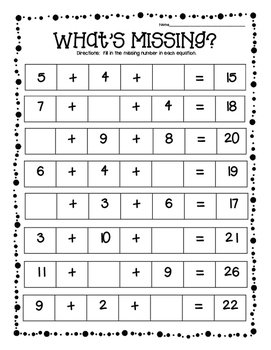 What's Missing? Missing Addends Practice Worksheets-Adding 3 Numbers--3 ...