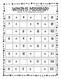 What's Missing?  Missing Addends Practice Worksheets-Addin