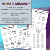 What's Missing? CVC & More Pre-K and Kinder Coloring / Wor