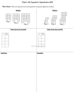 What's My Equation (Quadratrics) HW by Math Nibbles | TPT