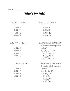 What's My Rule? SOL 5.18 Number Patterns Worksheet (2016 standards)