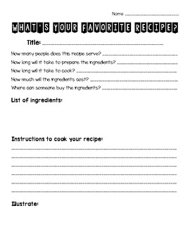 Preview of What's Your Favorite Recipe? - procedural / informative writing worksheet