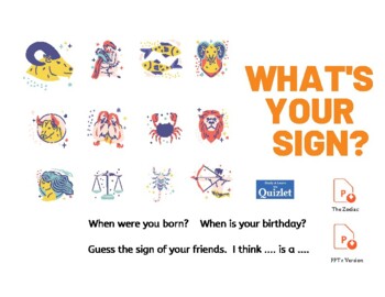 Preview of What's Your Sign?   Horoscope. Zodiac. Birthdays. Personality. ESL. EFL. Game.