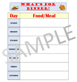 Preview of What's for Dinner? Visual Aid Template