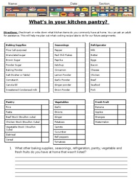 Preview of What's in your kitchen pantry? worksheet