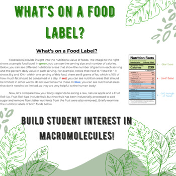 Preview of What's on a food label? - Macromolecules and Health Investigation