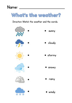 Preview of What's the weather? Direction: Match the weather and the words.