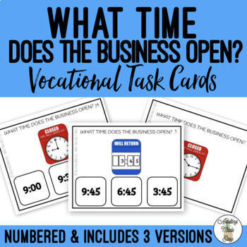 Preview of What time does the business open? Task Cards