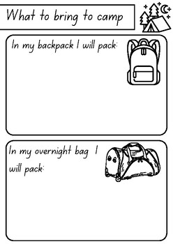 Preview of What to pack for camp worksheet