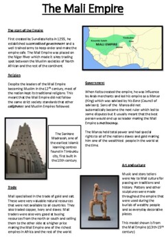 Preview of What was life like in the Mali Empire research sheet