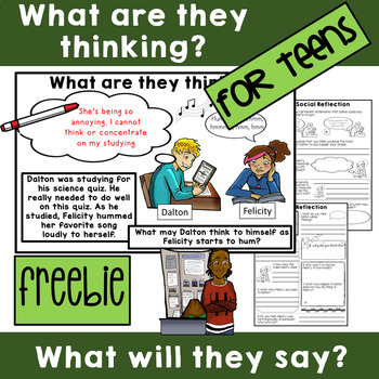 Preview of Perspective taking Social skills FREEBIE for teens | what are they thinking