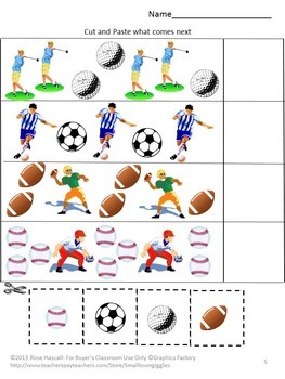 sports math and literacy worksheets kindergarten cut and paste special education