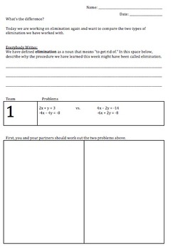 Preview of "What's the Difference?" Elimination Systems of Equations Project