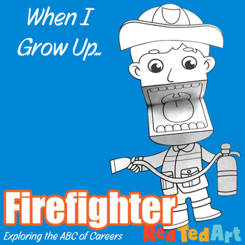 Preview of When I Grow Up - Firefighter Paper Puppet Coloring Page - Careers ABC Series