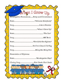 Graduation Program "When I Grow Up" by Kidz Count | TpT