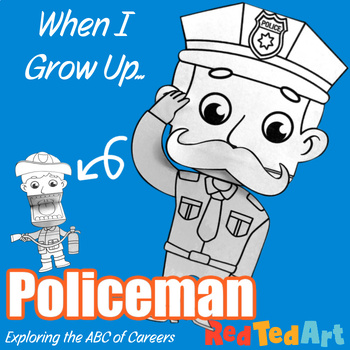 Preview of When I Grow Up - Policeman Paper Puppet Coloring Page - Careers ABC Series