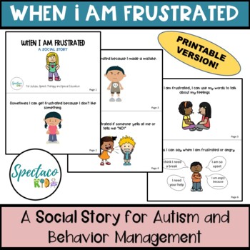 Preview of When I am Frustrated Social Story for Autism and Behavior Management Printable