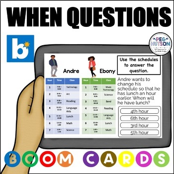 Preview of When Questions Speech Therapy for Middle School for Wh Questions Boom Cards