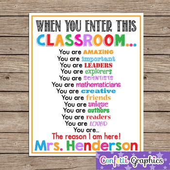 Preview of When You Enter This CLASSROOM Teacher School Motivational Rules Personalized