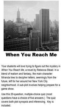 Preview of When You Reach Me  Novel Test plus Key (by Rebecca Stead) Print Plus Digital