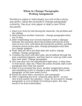 Preview of When to Change Paragraphs Creative Writing Assignment