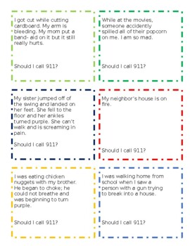 Preview of When to call 911 scenario questions.