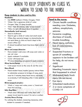 Preview of When to keep students in class vs when to send to the nurse classroom guide PDF