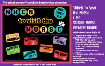 Preview of When to visit the nurse/7 B's bulletin board/door decor kit digital download