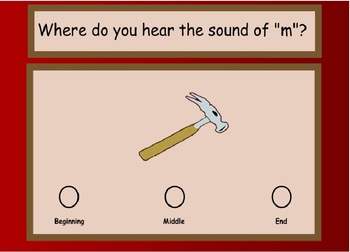 Preview of Where Do You Hear the Sound of "m"? A SMARTBoard Lesson with PDF