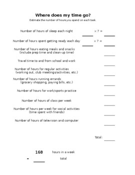 Preview of Where Does My Time Go? Time Management Worksheet