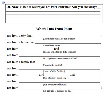 Preview of Where I am From Poetry Project for ELLs (differentiated templates)