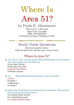 Preview of Where Is Area 51? by Paula K. Manzanero; Multiple-Choice Study Guide Quiz w/Ans