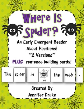 Preview of Where Is Spider?  An Emergent Reader Book About Positions!  Word & Pic Cards Too