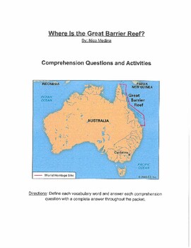 Preview of Where Is The Great Barrier Reef? Comprehension Questions & Activities
