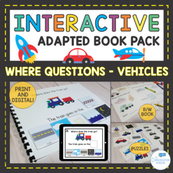 Preview of Vehicles Where Questions Interactive Book for Speech Therapy - Print/No Print