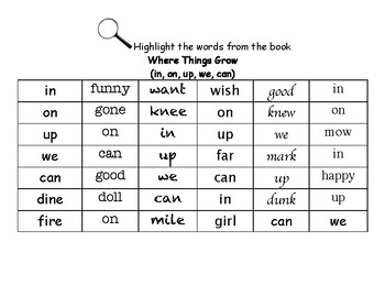 Preview of Where Things Grow (Getting Started Lesson 9) - Find the Words Worksheets