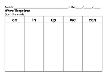 Preview of Where Things Grow (Getting Started Lesson 9) - Sort the Words by Font Worksheet