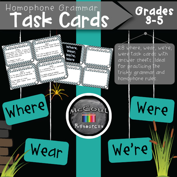Preview of Where Wear We're Were Homophone Grammar Task Cards