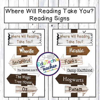 Preview of Where Will Reading Take You? {Directional Reading Sign for Classroom or Library}