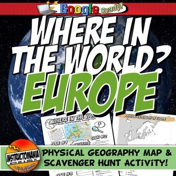 Preview of Where in the World Scavenger Hunt & Map Activity Set Physical Geography Europe
