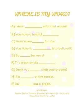 Preview of Where is My Word? Vocabulary Comprehension Worksheet