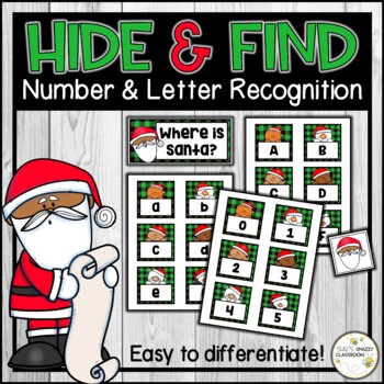 Preview of Where is Santa? Hide and Find Pocket Chart Game - Number and Letter Recognition