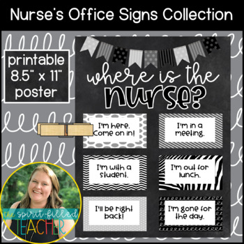 Preview of Where is the School Nurse | School Nurse's Office Signs and Posters | B & W